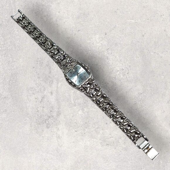 Vintage Milan Quartz Watch Silver Nugget Band Japan Movement Diamond Chip - Picture 3 of 7